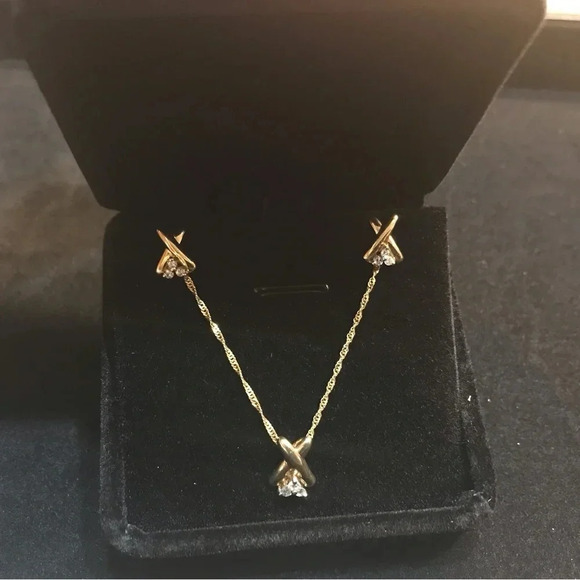 14K Gold & Diamond Necklace & Earrings - Picture 4 of 15